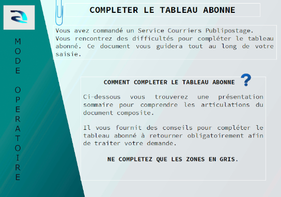 Mode opératoire tableau abonné