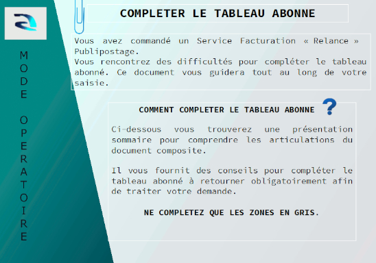 Mode opératoire tableau abonné
